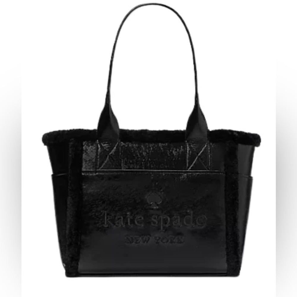 ♠️ Kate Spade Jett Shearling Tote Bag Black NWT
